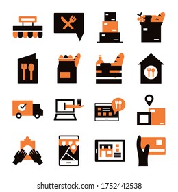 delivery food groceries service set icons vector illustration design