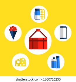 Delivery of food, medicine, gadgets, gifts at home. Delivery of any goods to your home. Service for ordering food online. Fast food delivery. Courier services. Vector.