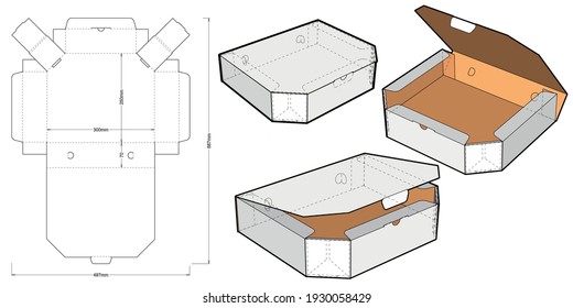 Delivery Food Packaging and Die-cut Pattern. Flute Type E. Ease of assembly, no need for glue. The .eps file is full scale and fully functional. Prepared for real cardboard production.