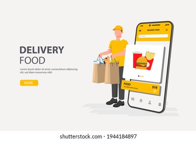 Delivery food service courier and scooter shipping with a mobile smart phone