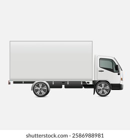 Delivery Food Truck blank mockup. Side view White Gargo truck or Food Van with space for text or your branding design - editable vector template. Gargo Truck blank mockup for horizontal AD banner