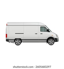 Delivery Food Truck blank mockup. Side view White Gargo truck or Food Van with space for text or your branding design - editable vector template. Gargo Truck blank mockup for horizontal AD banner