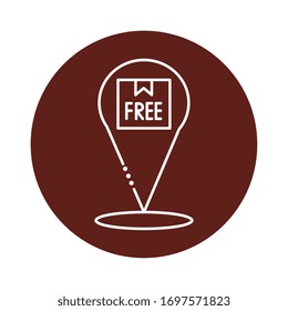delivery free box with pin location block line style icon vector illustration design
