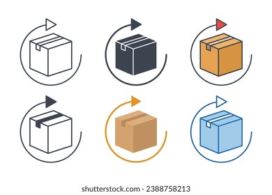 Delivery and Free Return Gifts or Parcels icon collection with different styles. Cardboard Box with Return Arrow icon symbol vector illustration isolated on white background