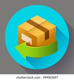 Delivery and free return of gifts or parcels. Shipping Concept icon for internet store. Flat design style.