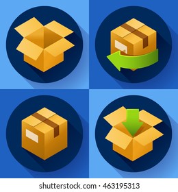 Delivery and free return of gifts or parcels Shipping Concept icon set for internet store. Flat design style