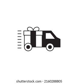 Delivery gift icon in black flat glyph, filled style isolated on white background