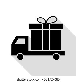Delivery gift sign. Black icon with flat style shadow path.