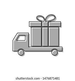 Delivery gift sign. Black line icon with gray shifted flat filled icon on white background. Illustration.