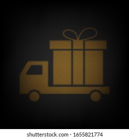 Delivery gift sign. Icon as grid of small orange light bulb in darkness. Illustration.