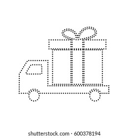 Delivery gift sign. Vector. Black dotted icon on white background. Isolated.