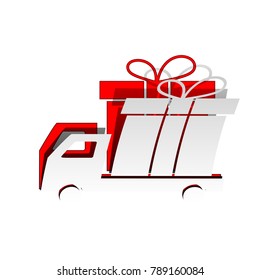 Delivery gift sign. Vector. Detachable paper icon with red body stock. Isolated.