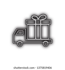 Delivery gift sign. Vector. Double contour black icon with soft shadow at white background. Isolated.