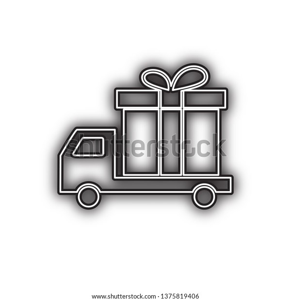Delivery gift sign. Vector.\
Double contour black icon with soft shadow at white background.\
Isolated.