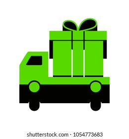 Delivery gift sign. Vector. Green 3d icon with black side on white background. Isolated.