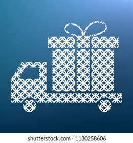 Delivery gift sign. Vector. White textured icon at lapis lazuli gradient background.