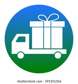Delivery gift sign. Vector. White icon in bluish circle on white background. Isolated.