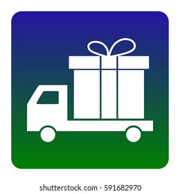 Delivery gift sign. Vector. White icon at green-blue gradient square with rounded corners on white background. Isolated.