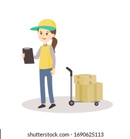 Vektorillustration für die Lieferung von Girl und Box