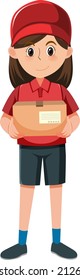 Delivery girl cartoon character on white background illustration