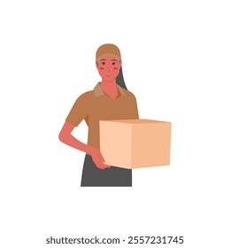Delivery Girl, Women Career Flat Vector Illustration