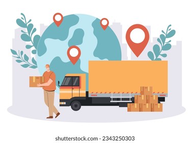 Delivery global service logistics express shipment concept. Vector flat graphic design illustration
