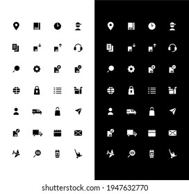 Delivery glyph icons set for night and day mode. Mobile app for order delivery tracking. Smartphone UI elements. Silhouette symbols for light, dark theme. Vector isolated illustration bundle
