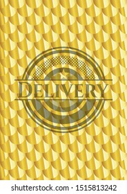 Delivery gold badge. Scales pattern. Vector Illustration. Detailed.