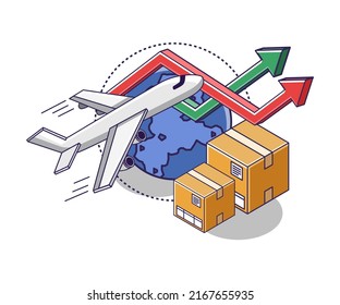 Delivery of goods by plane isometric illustration