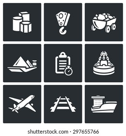 Delivery of goods in different ways icons set. Vector Illustration.
Isolated Flat Icons collection on a black background for design