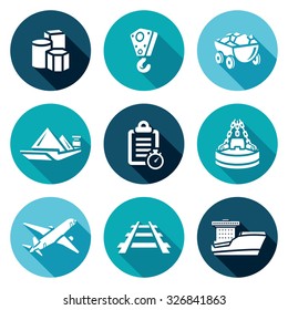 Delivery of goods in different ways icons set. Vector Illustration.