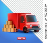Delivery goods express truck and parcel box, 3d vector. Suitable for business and element design
