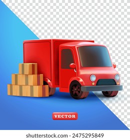 Delivery goods express truck and parcel box, 3d vector. Suitable for business and element design