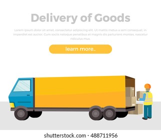 Delivery of goods. Loader unloads the van in flat. Equipment process. Person profession, courier postman