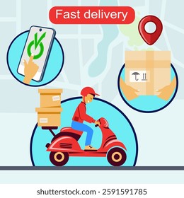 delivery of goods on a scooter to your home online order vector