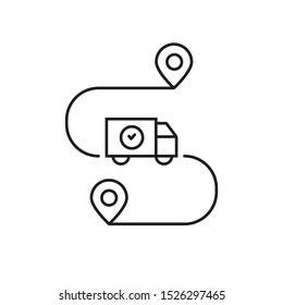 delivery of goods on time linear icon. black flat stroke trend modern transport logotype graphic art design isolated on white. concept of package status tracking or company distribution and distance