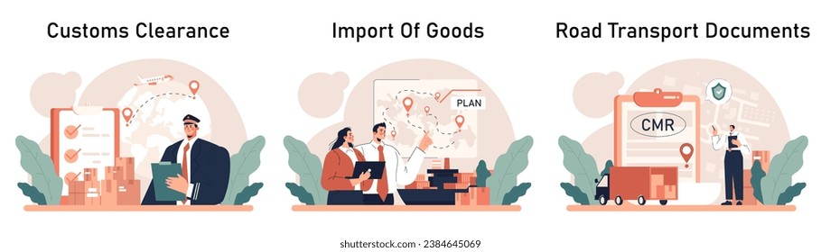 Entrega de mercancías. Almacén, logística y entrega del pedido del cliente. Servicio de transporte y distribución. Ilustración vectorial plana