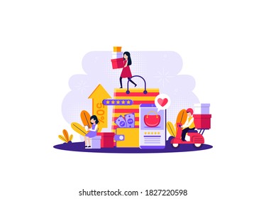 delivery of goods that have been purchased by customers through online shops. Vector illustration