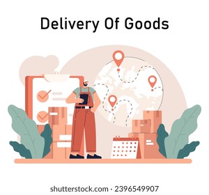 Delivery of goods. Warehousing, logistics and delivery of customer' order. Transportation and distribution service. Flat vector illustration