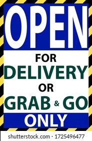 Delivery and grab and go Only sign for restaurant, coffee shop, fast food, cafe, canteen to prevent the spread of Covid-19, Coronavirus outbreak pandemic. Vector graphic