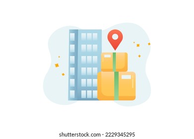Delivery gradient icons concept scene in the flat cartoon design. Parcels and place where they need to be delivered. Vector illustration.