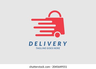 delivery graphic logo design concept illustration, bag with wheal for fast delivery logo