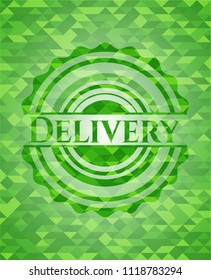 Delivery green emblem. Mosaic background