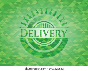 Delivery green mosaic emblem. Vector Illustration. Detailed.