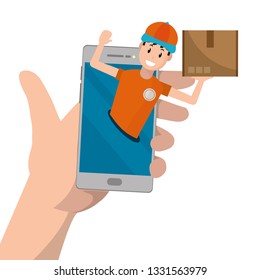 delivery guy going out cellphone