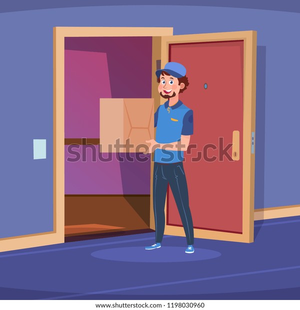 Delivery Guy Home Door Boy Deliver Stock Vector (Royalty Free ...