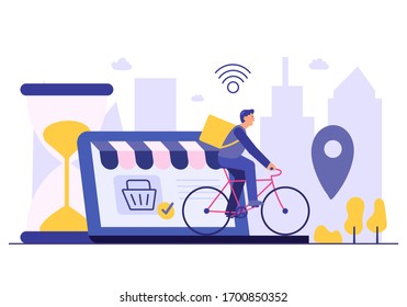 Delivery Guy and with Online Order Fast Delivery Flat Style Vector Illustration