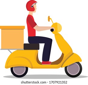 Hombre de entrega en ilustración de vector de scooter
