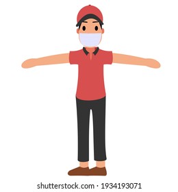 The delivery guy is working with health protocols happily