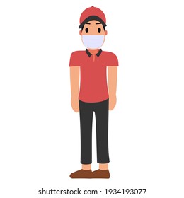 The delivery guy is working with health protocols happily